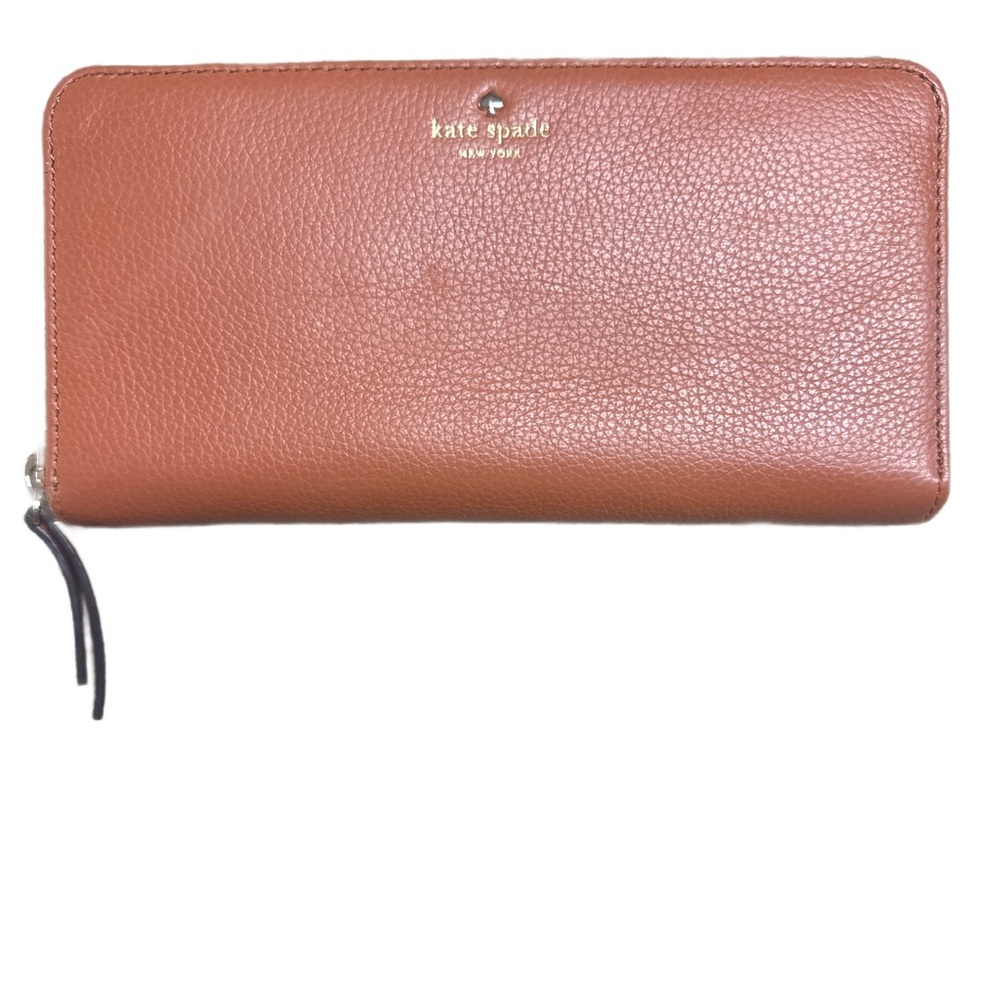 Kate Spade Larchmont Avenue Neda Zip Around Pebbled Leather Wallet (Warm Cognac)